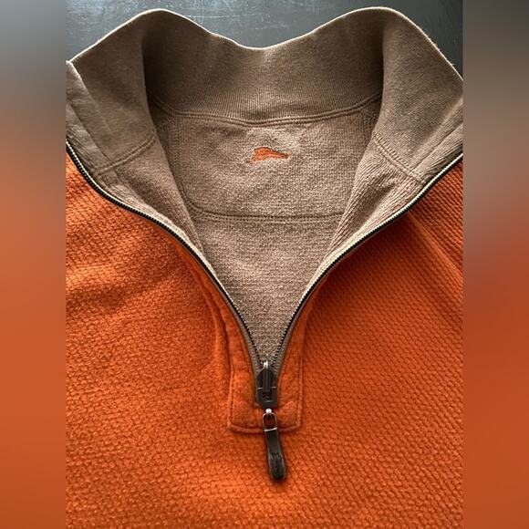 TOMMY BAHAMA Reversible Tan/Orange 1/4 Zip Cotton Pullover Sweater sz XLarge - Picture 2 of 15